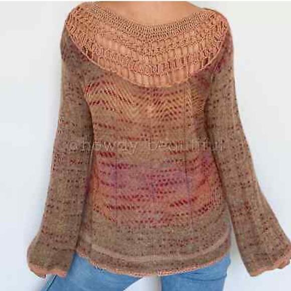Free People Crochet Back Bell Sleeve Sweater size small - Picture 2 of 9